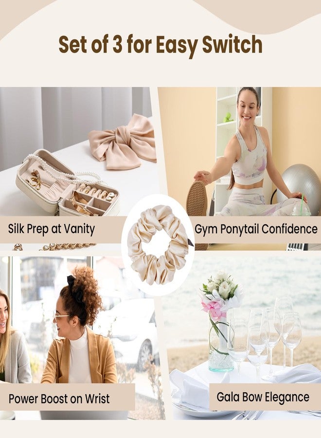 ثكس سيلك ربطات شعر سميكة من حرير التوت الطبيعي 100% من THXSILK، عبوة من 3 قطع، 25 مومي، ربطات شعر سميكة وكثيفة لا تسبب تلف الشعر، مناسبة لجميع أنواع الشعر، بيج - Image 5